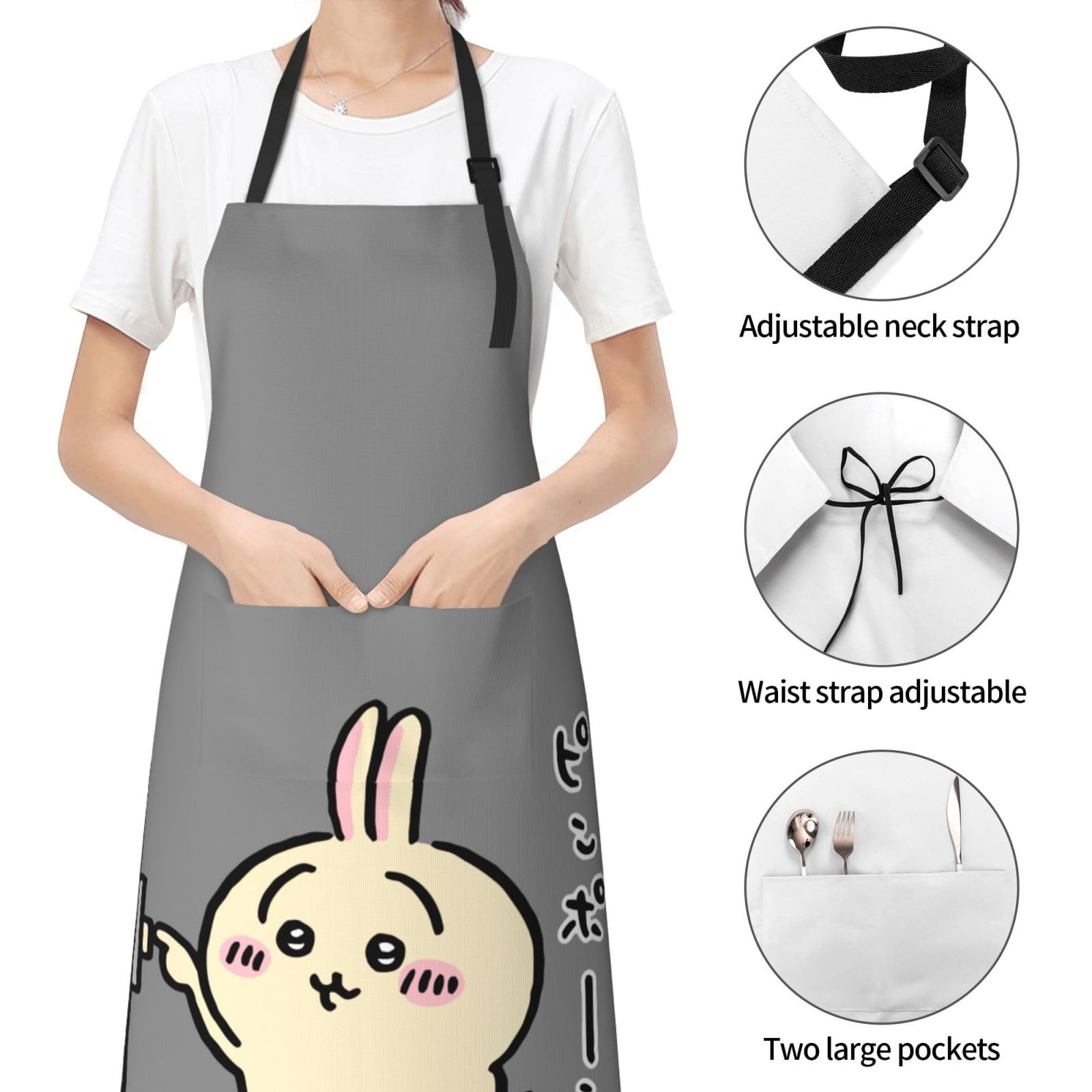 Amazon｜エプロン カフェエプロン ちいかわ うさぎ ワークエプロン 首